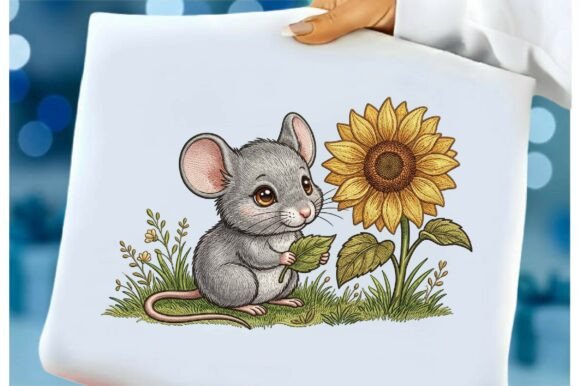 Reviewing Mouse with Sunflower Embroidery Design